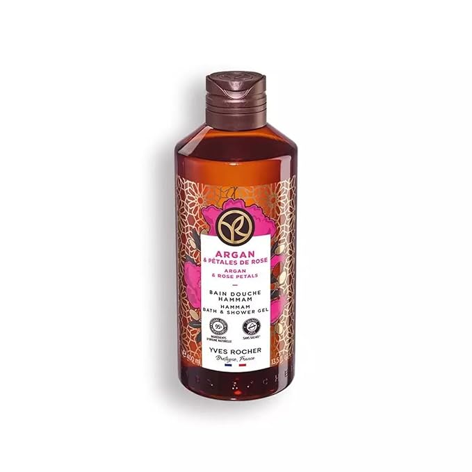 Yves Rocher Argan and Rose Petals Nourishing Shower Gel Bath &amp Body Routine Women Men Day Care 400 ml./13.5.oz.