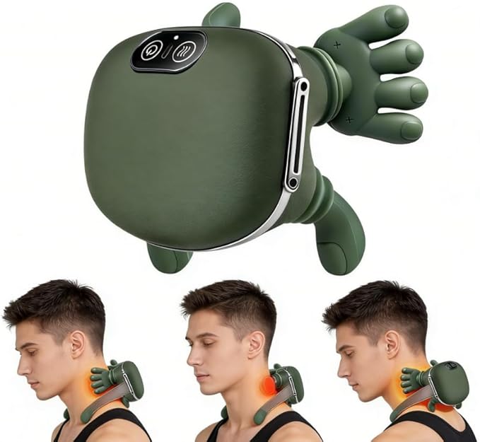 psycat 4D Neck and Shoulder Heat Massager Wireless Portable Neck Massager Relieves Muscle Pain Simulates Deep Tissue Massage of Human Hand for Home Office