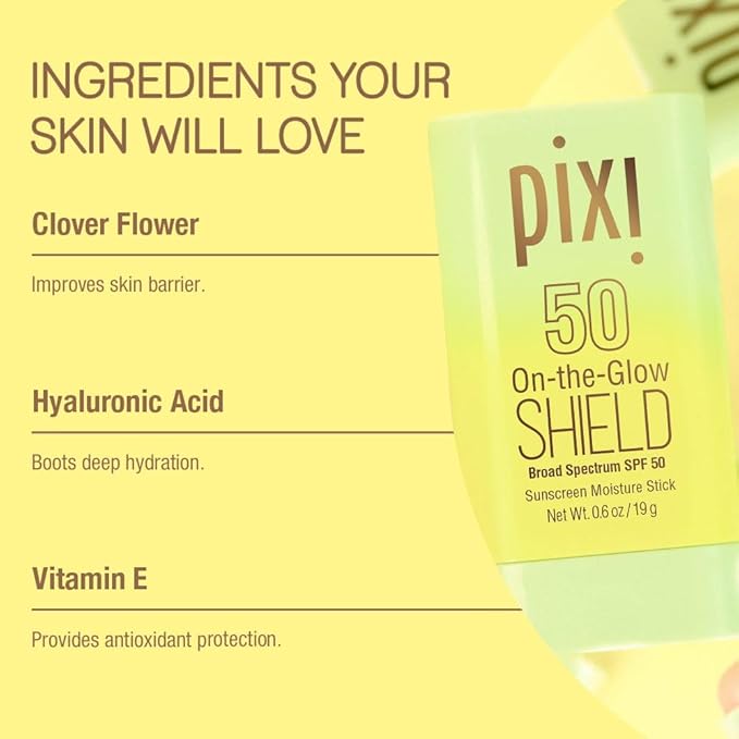 Pixi Beauty On-the-Glow SHIELD SPF 50 2-pack | Lightweight &amp Ultra-Hydrating Sunscreen Stick for Everyday Use | No White Cast | Travel Size Vegan &amp Paraben-Free | 2x 0.6oz/19g