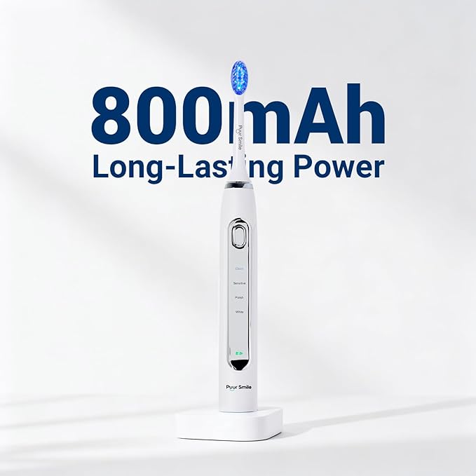 LED Electric Lumi Toothbrush - 2 (Blue led) Brush Heads for Adults | 4 Cleaning Modes with Smart Timer IPX7 Waterproof Long-Lasting Battery &amp Wireless Charging Base (White)