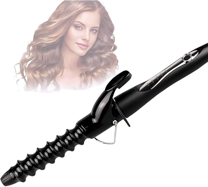 Spiral Curling Wand with Clamp - 32mm Ceramic Hair Iron for Tight to Loose Curls and Crimping Waves Adjustable Temperature