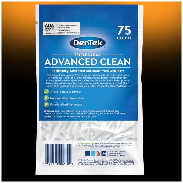 DenTek Triple Advanced Clean Mouthwash Blast Floss Picks 75 Count (Pack of 12)