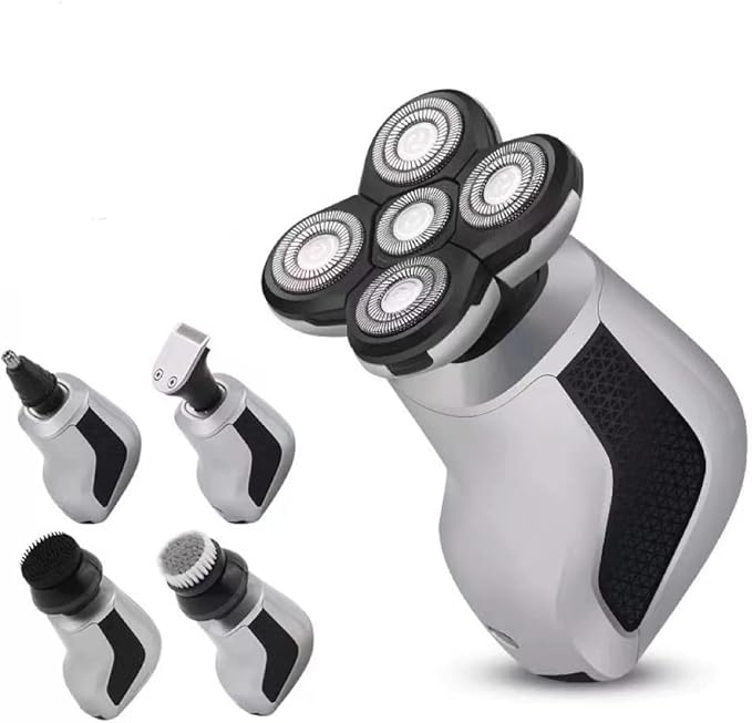 JYYBN Multifunctional5 in 1Electric Shavers for Men Bald Head Shaver Mens Electric Razors for Shaving Rechargeable Cordless Wet/Dry Rotary Shaver with Clippers Nose Hair Trimmer Facial Cleansing Brush