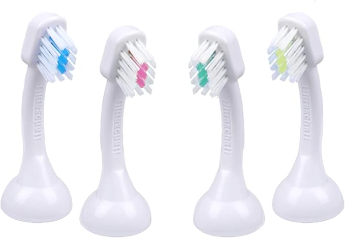 Emmi-dent Metallic/Professional 2-Pin Bristle-Head Attachments - Electric Toothbrush Replacement Heads. Cleans with Ultrasound Waves (Kids/Young Adult 4 Pack)