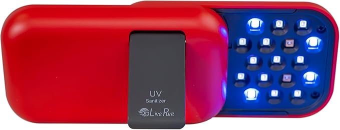 LivePure Handheld UV Light Sanitizer. Portable UV Light for Disinfecting Room Kitchen Car Bathroom Household Surfaces. Empire Red