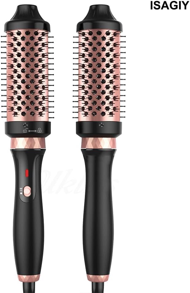 ISAGIY 3-in-1 Electric Hair Curling Irons with Detachable Head Thermal Brush Set for Voluminous Style Non-Blowing Heated Round Brush with Adjustable Temp