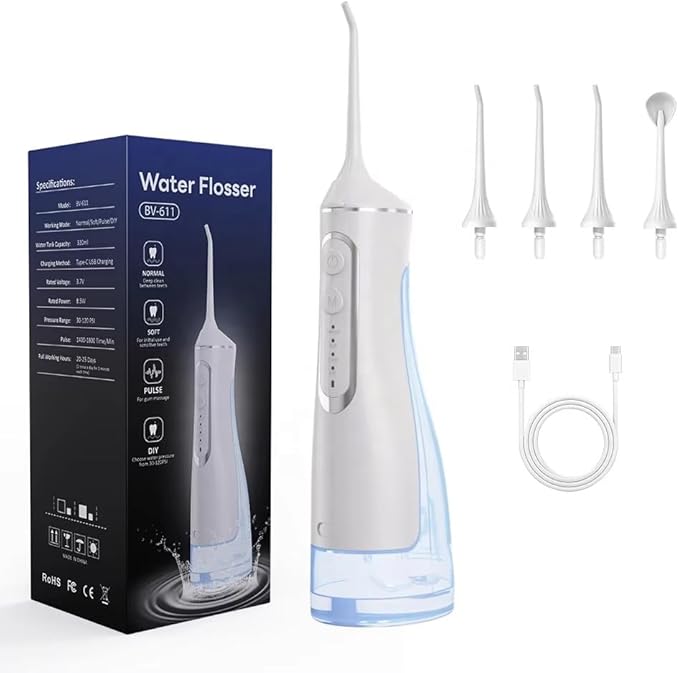Portable Cordless Water Flosser – 320ml Oral Irrigator for Teeth Cleaning | USB Rechargeable IPX7 Waterproof 1400–1800 Pulses/Min | Travel-Friendly Dental Floss Device for Braces &amp Gums