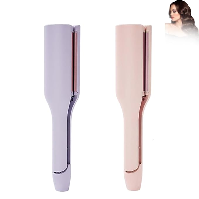 French Wave Curling Iron Rommantic French Egg Roll Curling Iron Egg-Roll Hairstyle Water Ripple V-Shaped 32mm Curling Wand (Pink+Purple)