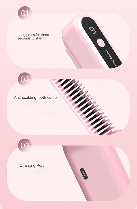 Hair Straightening Brush Portable Travel Hair Straightening Brush Women's Hair Straightener Lightweight On-The-Go Quick Heat 9 Temperature Settings Hair Straightening Iron with Built-in Brush