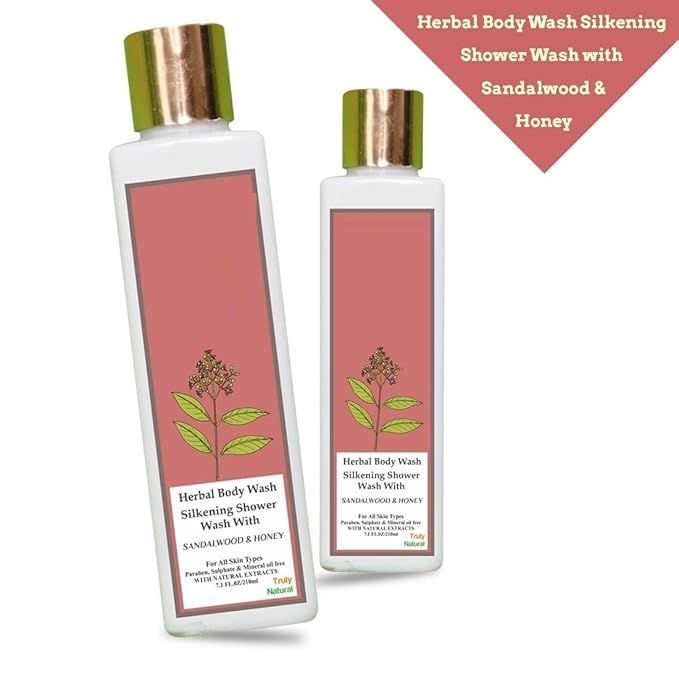 Organic Herbal Body Wash Sandalwood and Honey Skin Bath Refreshing 100% Natural Paraben Free for Natural Glowing Skin (Pack of 1 210ML)