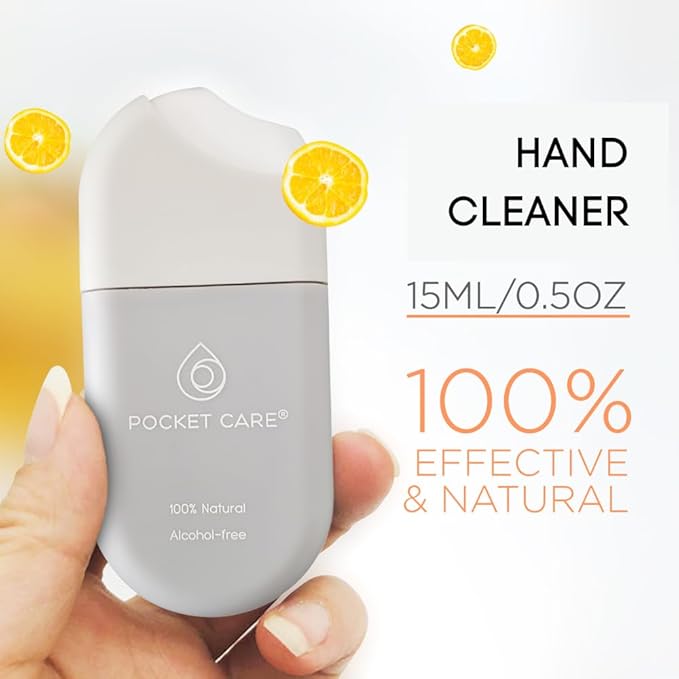 POCKET CARE Orange Hydrating Hand Sanitizer Spray – 100% Natural Moisturizing Citrus Formula Gentle Hand Cleanser for Sensitive Skin Travel Size 0.50 fl oz (3-Pack)