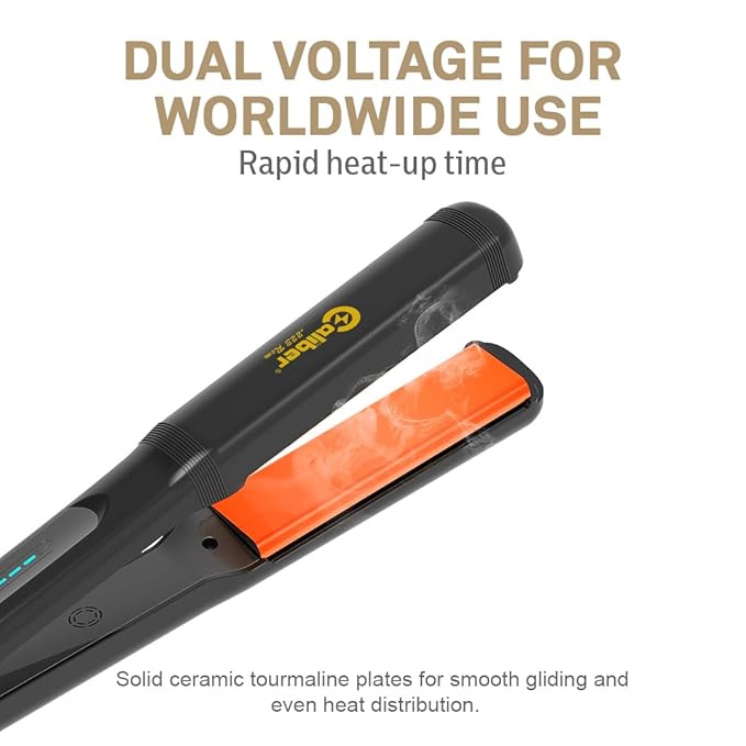 Caliber Pro 223 Ren 1” Dual-Use Flat Iron – Professional Tourmaline Ceramic Straightener &amp Curler 450°F Adjustable Heat Dual Voltage Anti-Frizz Salon Styling Tool for Stylists and Barbers