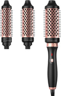 ISAGIY 3-in-1 Electric Hair Curling Irons with Detachable Head Thermal Brush Set for Voluminous Style Non-Blowing Heated Round Brush with Adjustable Temp