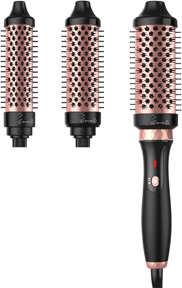 ISAGIY 3-in-1 Electric Hair Curling Irons with Detachable Head Thermal Brush Set for Voluminous Style Non-Blowing Heated Round Brush with Adjustable Temp