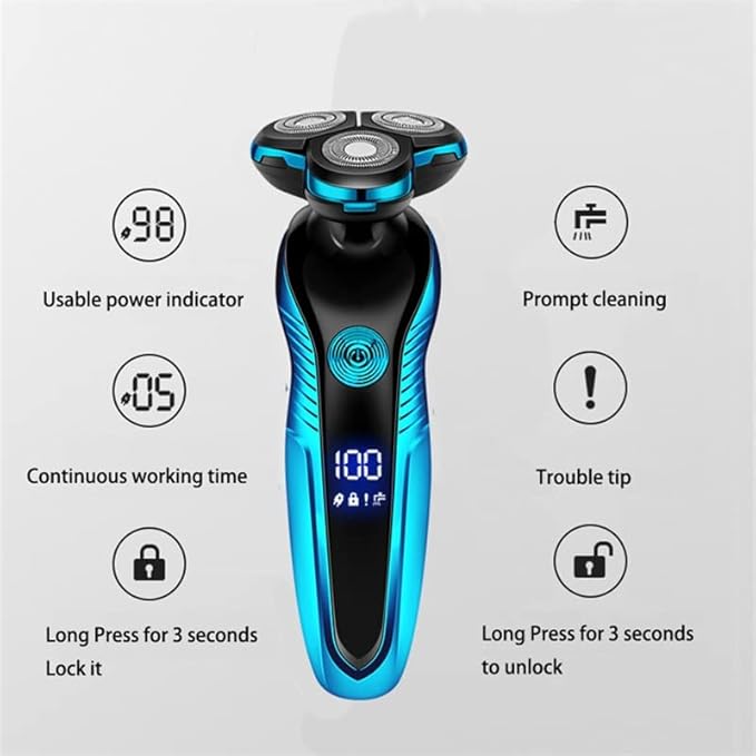 Head Shavers for Bald Men Electric Shaver Washable Rechargeable Electric Razor Shaving Machine for Men Beard Trimmer Wet-Dry Dual Use (Color : ZN3015-Blue 04)