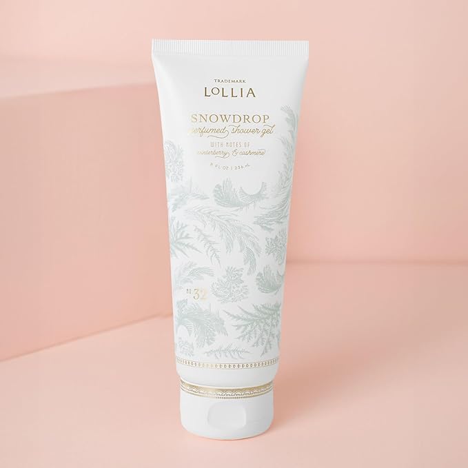 LOLLIA Snowdrop Shower Gel 8 fl oz 236 ml Winterberry &amp Cashmere Fragrance Luxury Shea Hydrating Women's Body Wash Delicate &amp Relaxing Scented Bath Soap