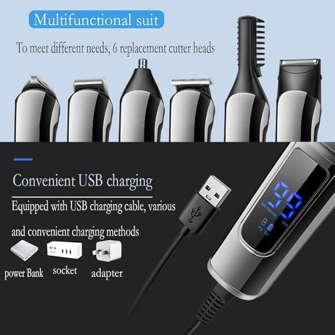 Hair Clippers for Men 6in1 Facial Grooming Set Hair Trimmer Waterproof Electric Shaver Hair Clipper Men Eyebrow Nose Ear trimer Beard Stubble Trimmer