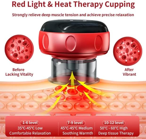 5-in-1 Smart Dynamic Cupping Therapy Massager Set 12 Levels Heat &amp Suction Cupping Kit for Massage Therapy Electric Cupping Device with Red Light Therapy for Back Pain Knots Muscle Soreness (R