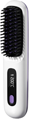 2026 Upgraded Wireless Straight Hair Brush for Short Hair 30s Fast Heating Straightener 3 Temp Settings 2500mAh USB-C Rechargeable Anti-Frizz Styling Tool - White