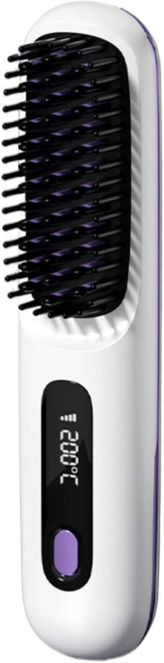2026 Upgraded Wireless Straight Hair Brush for Short Hair 30s Fast Heating Straightener 3 Temp Settings 2500mAh USB-C Rechargeable Anti-Frizz Styling Tool - White
