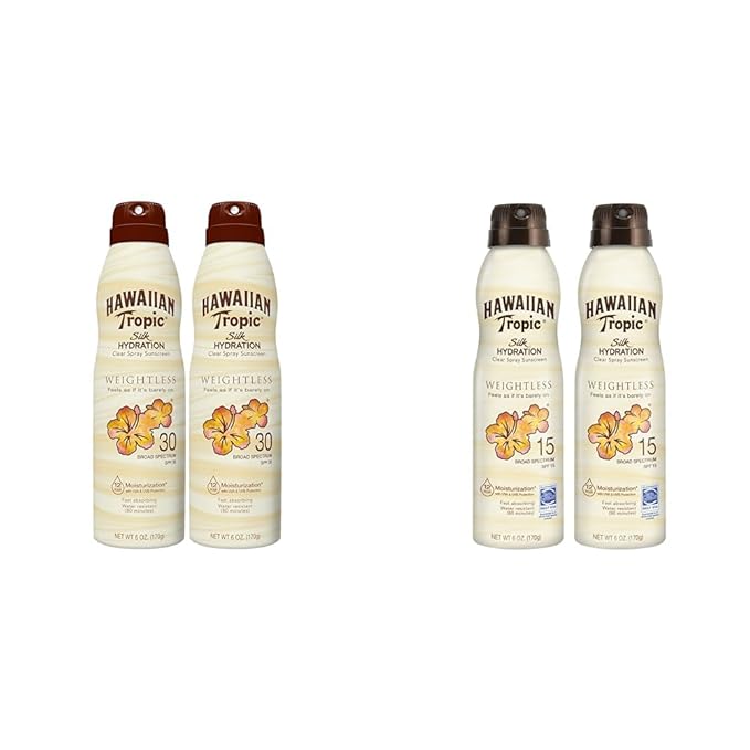 Hawaiian Tropic Weightless Hydration Clear Spray Sunscreen SPF 30 &amp SPF 15 Twin Packs | 6oz Each