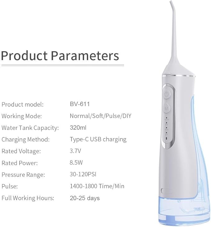 Portable Cordless Water Flosser – 320ml Oral Irrigator for Teeth Cleaning | USB Rechargeable IPX7 Waterproof 1400–1800 Pulses/Min | Travel-Friendly Dental Floss Device for Braces &amp Gums