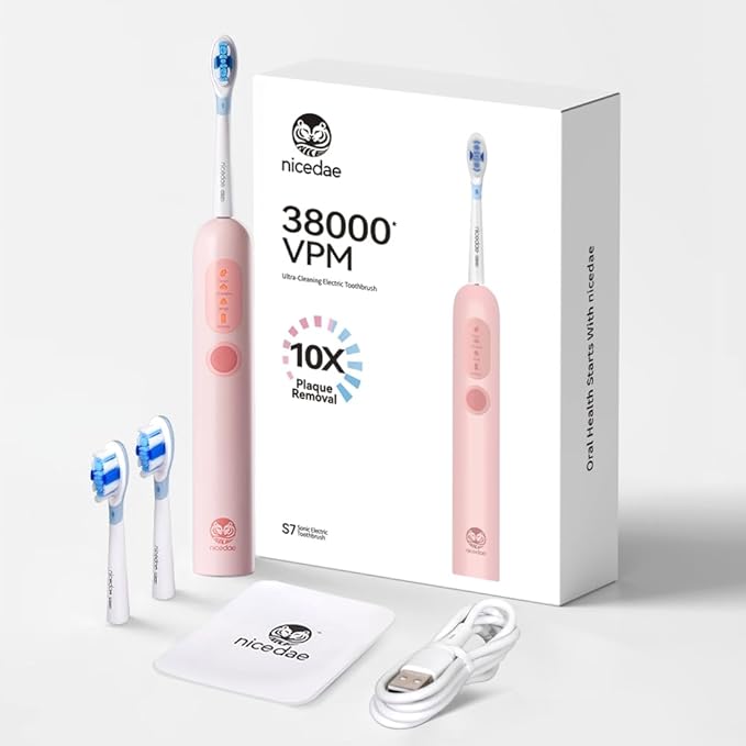 Sonic Electric Toothbrush for Adults with 2min Timer Rechargeable Battery Powered Travel-Friendly Pink
