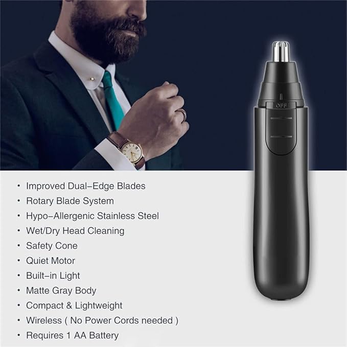 Ear and Nose Hair Trimmer Clipper - Painless Eyebrow &amp Facial Hair Trimmer for Men Women Battery-Operated Trimmer with IPX7 Waterproof Easy to Clean