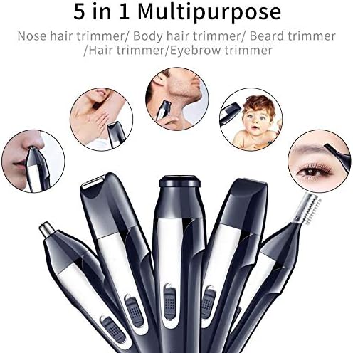Ear and Nose Hair Trimmer Set - 5in 1 Painless Facial Hair and Eyebrow Clipper for Men and Women Rechargeable USB Rechargeable Waterproof Dual Edge Blades for