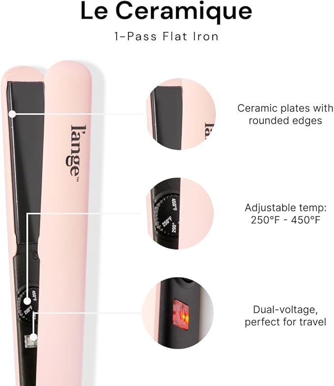 L'ANGE HAIR Le Ceramique 1-Pass Flat Iron Hair Straightener | Fast Heating Ceramic Flat Iron | Best Hot Tools Professional Hair Straightener to Lock in Moisture &amp Shine | (Blush)