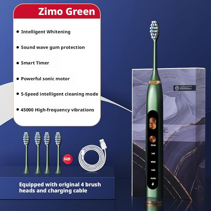 Magnetic Levitation Sonic Adult Electric Toothbrush USB Charging Fully Automatic Vibrating Soft Bristled Toothbrush Provide 5 Cleaning Modes 3 Intensities 4 Soft Brush Heads. (Dark Green)