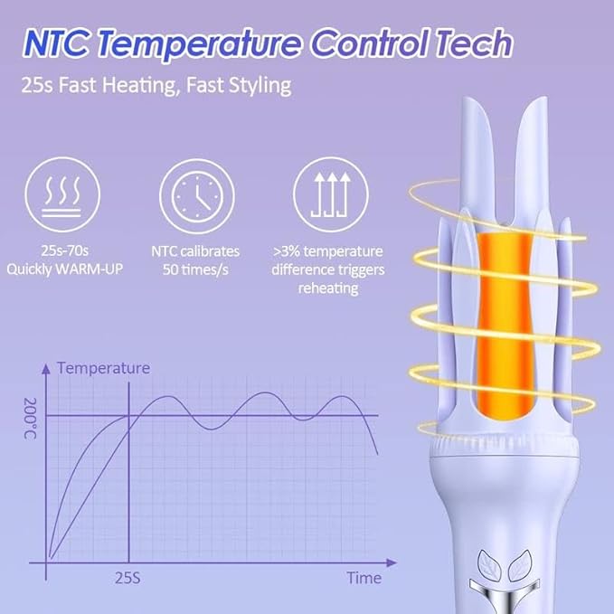 Automatic Curling Iron Professional Anti-Tangle Automatic Hair Curler with 3-Speed Temperature &amp 2 Timer Reminder Fast Heating Double Anti-Scald Ceramic Curling Wand for Curly Hair Styling (Pin