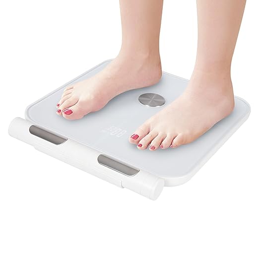 Smart Body Fat Scale 8-Electrode Digital Bathroom Scale with Retractable Handle Measures 25 Body Compositions Including Weight Muscle BMI Bone Mass
