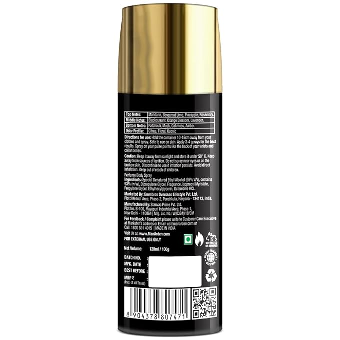 Man Arden #1 Deodorant No Gas Deo for Men Long Lasting Ultra Luxury Perfume Body Spray 120ml