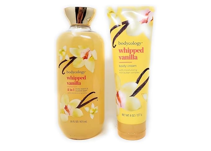 Whipped Vanilla 2 in 1 Body Wash and Bubble Bath 16 fl oz &amp Whipped Vanilla Body Cream 8 oz (Pack of 2)