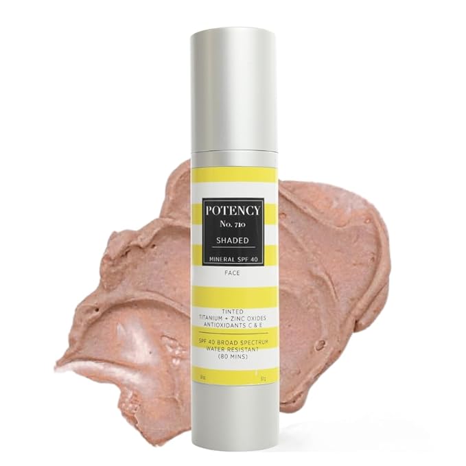 POTENCY No. 710 Shaded SPF 40 Mineral Sunscreen - Broad Spectrum Protection - Sheer Tinted Matte Finish - Fragrance-Free - Reef-Safe Formula - Lightweight Daily Protection - Made in the USA - 1.8 Oz