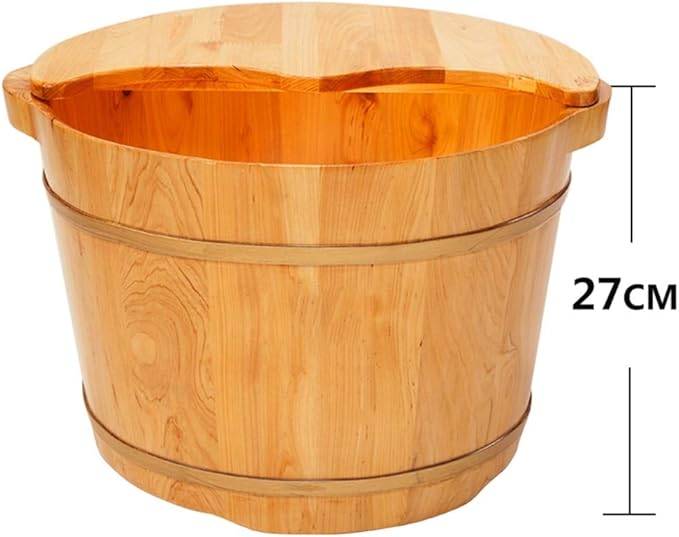 Wooden Foot Tub Adult Footbath Kashiwagi Pedicure Basin Pain Fatigue Relief Foot Washing Barrel Middle-Aged and Elderly Health Care Gift (Size : B tub+Cover)