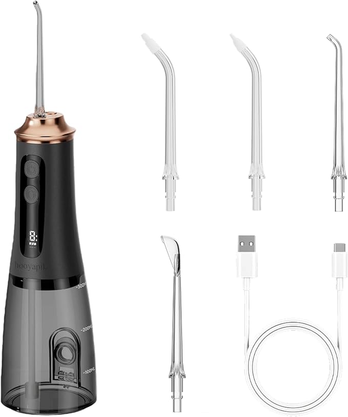 300ml Large Capacity Home Oral Irrigator 9 Modes Water Flosser with Adjustable Pressure for Gum Care/Breath Remover/Dentures (Black&ampGold)