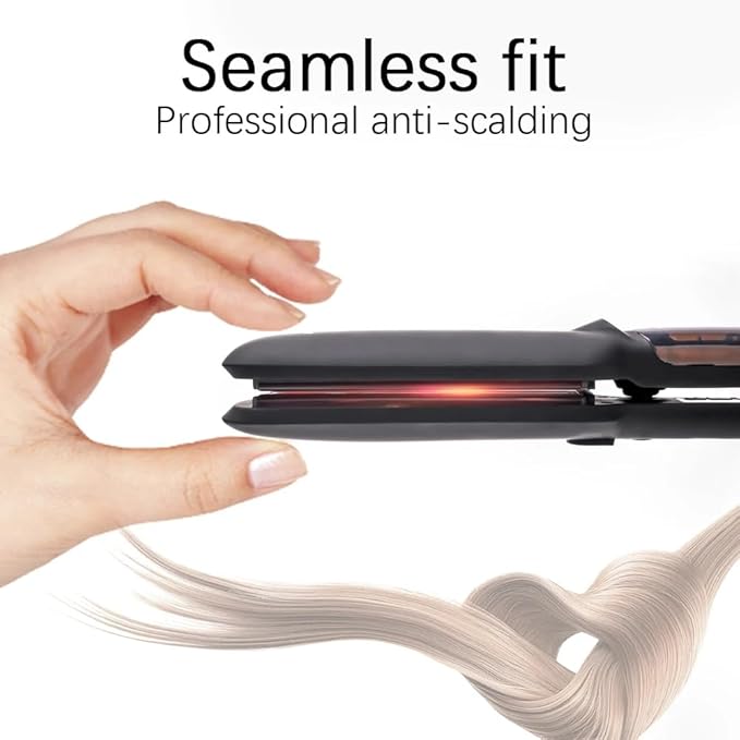 Professional Steam Infrared Hair Straightener Flat Iron 2 inch Wide Tourmaline Ceramic Plate Fast Vapor Instant Heat Up with Adjustable Temperature Dual Voltage Black