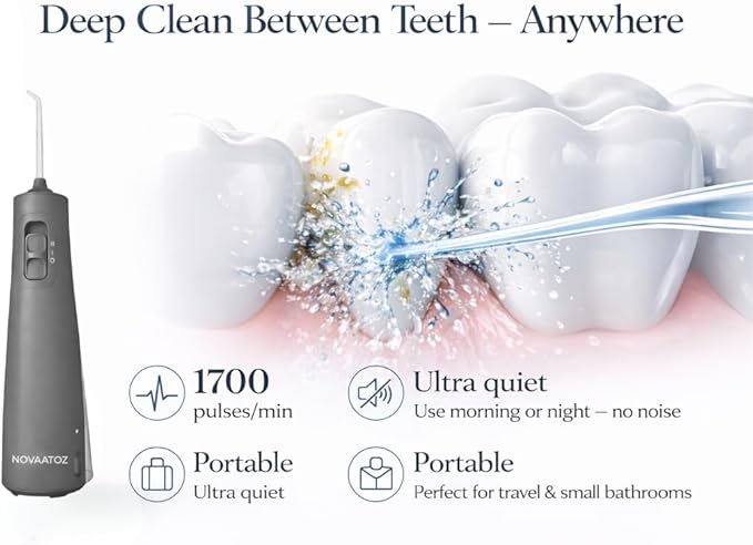 HydroAdvance Cordless Water Flosser for Teeth &amp Gums | Rechargeable Portable Oral Irrigator for Braces &amp Travel | Pulse Cleaning with 2 Flossing Tips | Waterproof Dental Care Device (Gray)
