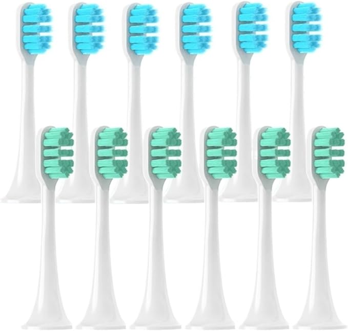 12PCS Replacement Brush HeadsCompatible for XIAOMI MIJIA T300/T500/T700 Electric Tooth Soft Bristle Caps Vacuum Package Nozzles(6BlueL6Green)
