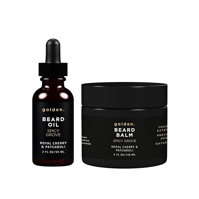 Golden Grooming Beard Bundle for Black Men | Natural Beard Growth Kit with Shea Butter (XL Spicy Grove)