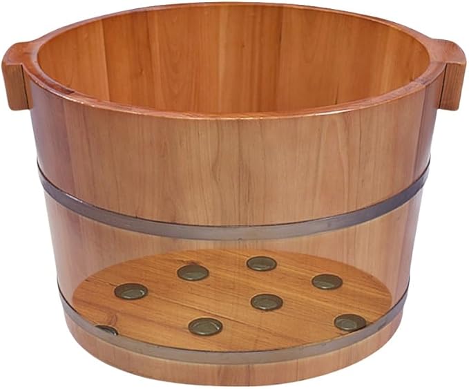 Natural Solid Wood Feet Basin Tub Foot Soaking Barrel Sturdy Wooden Bucket with Lid Cover for Feet Bath Spa Massage Sauna Household Insulation Steamed