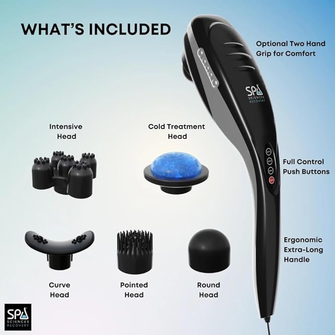 SPA SCIENCES - Vara - Handheld Deep Tissue Massager for Muscles Back Foot Neck Shoulder Leg Calf - Electric Percussion Body Massage - FSA and HSA Eligible - Helps Stimulate Cellulite Zones