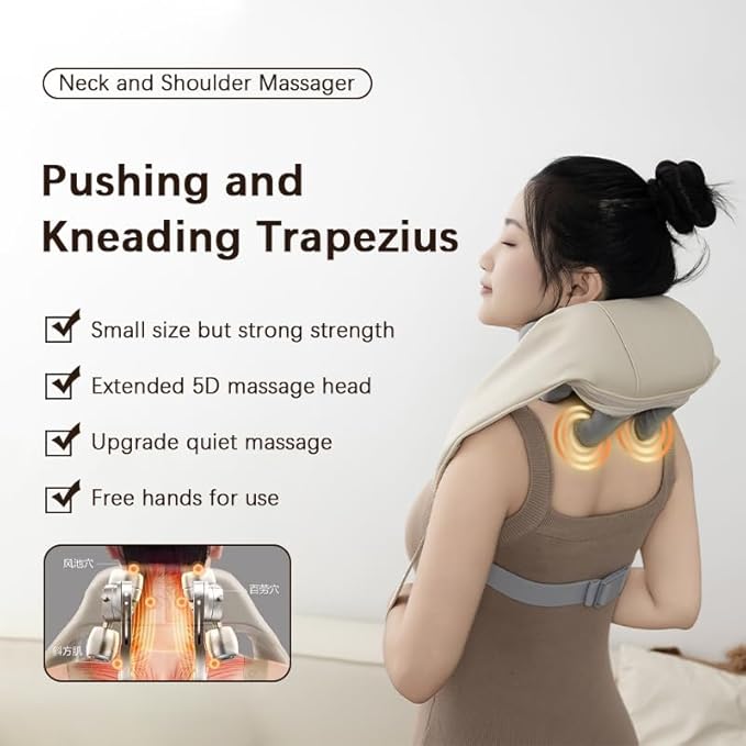 Cervical and Shoulder Massager 3-Level Force Adjustment Equipped with Trapezius Muscle Kneading and Heat Therapy Function Portable Design Ideal Gift for Parents