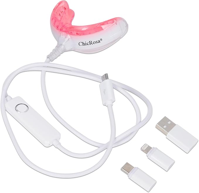 Red Light Therapy for Gums Toothache Relief Periodontal Light Bleeding Gums Gum Health Red Light with adapters for USB/C iPhone and Android from (White)