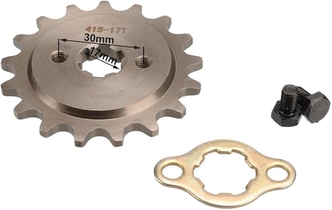 Fit For 415# 17MM Tooth NO. 14T 15T 16T 17T Item Diameter : 1.7cm Item Weight : 0.16kg Item Height : 1cm Item Width : 10cm Item Length : 10cm Replacement parts(16T)