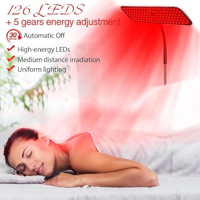 Body and Facial red Light Therapy 660nm 850nm Infrared red Light Treatment lamp Equipment extendable Floor-Standing Type with a Large Panel and a Stable Stand at Home.