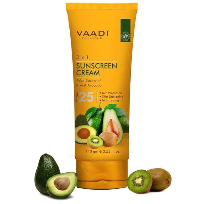 Natural Sunscreen Cream SPF-25 with Extracts of Kiwi &amp Avocado (110 gms) | Protects and Nourishes your skin. For All Skin Type