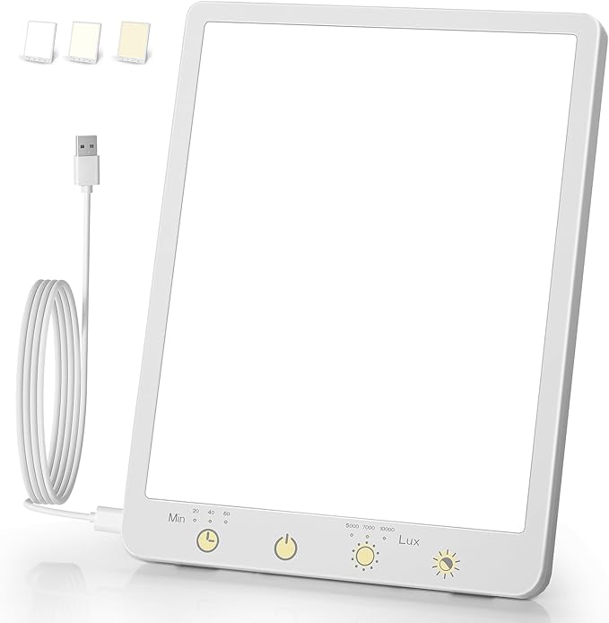 10000 Lux Light Therapy Lamp - Full Spectrum Therapy Light 3 Color Temperature &amp Wall Mount Therapy Lamp Portable Daylight Lamp for Home &amp Office Memory Function &amp Touch Control.